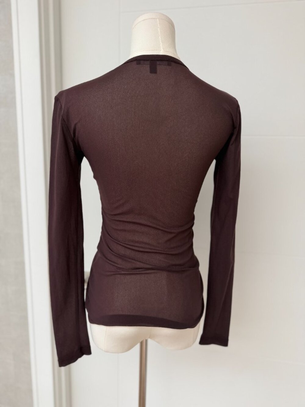 Judith & Charles Sheer Long-Sleeve Mesh Top, Maroon, Size Small - Picture 4 of 4